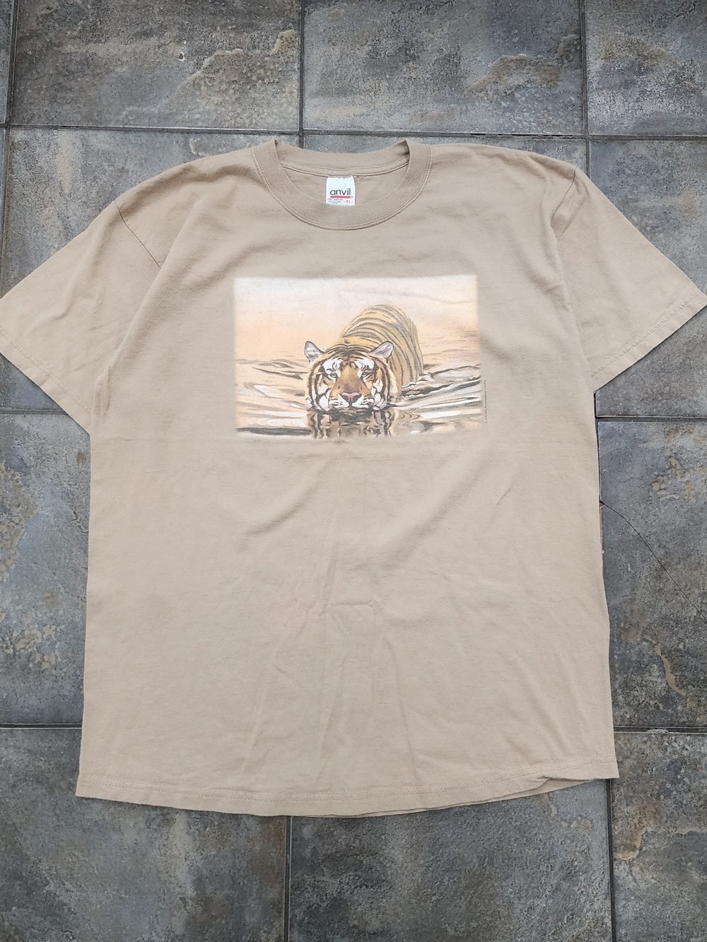 Vintage 90s Tiger Wildlife Men's XL Rusty Rust Art Nature Anvil T Shirt